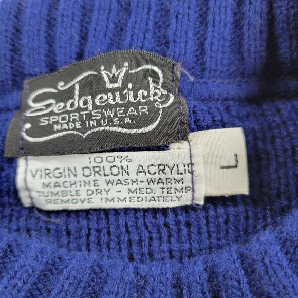 VTG Sedgwick Fair Isle Ski Sweater Blue Red White Acrylic L Winter Holiday - Picture 5 of 15